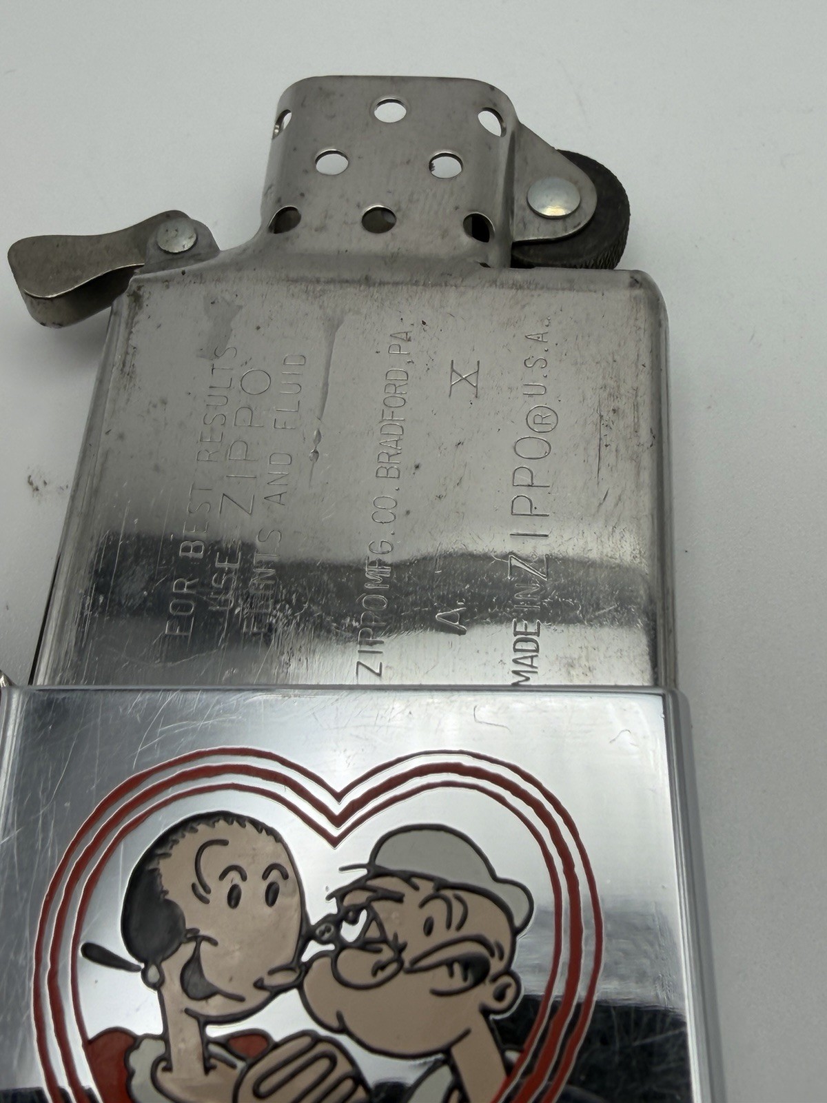 Vintage 1994 Olive & Popeye Heart High Polish Chrome Zippo Lighter