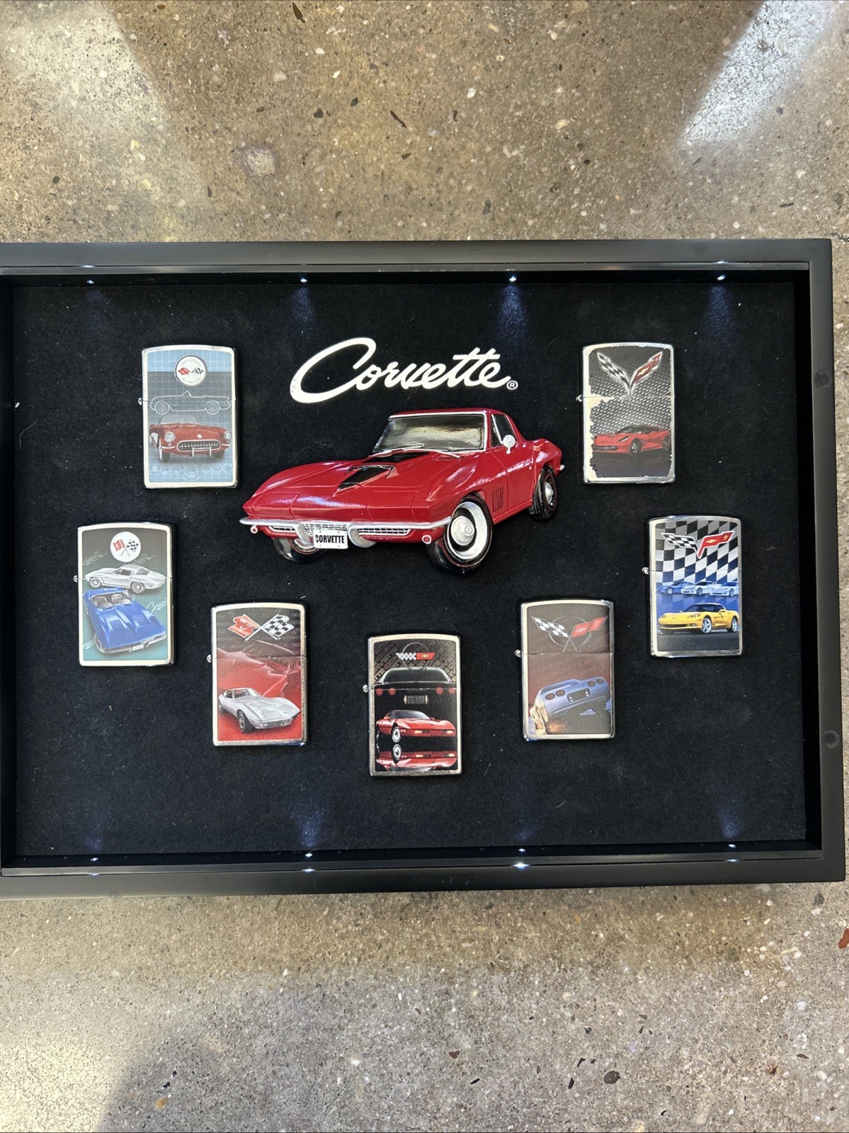 RARE Chevy Corvette Stingray Bradford Exchange Zippo Lighters 2015 Display MINT