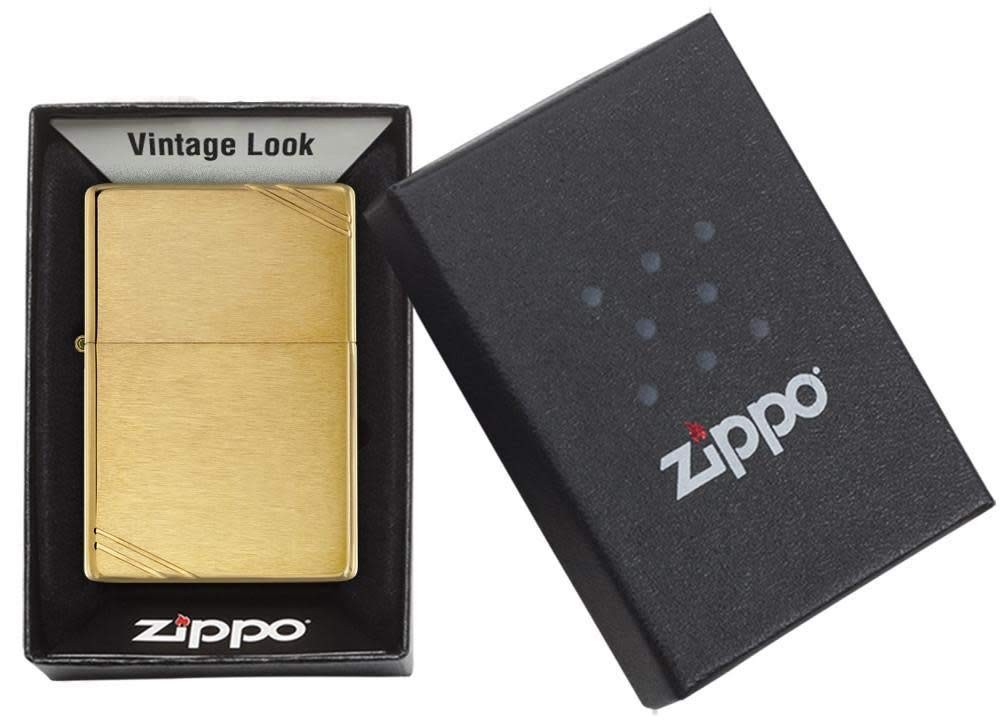 Zippo Vintage Brushed Brass Slashes Pocket Lighter 240