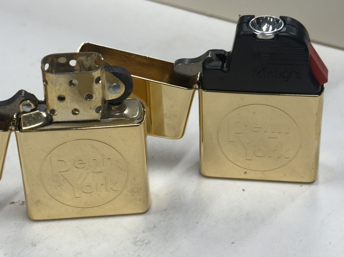 ZIPPO 1999 PENN YORK BRASS ZIPLIGHT & LIGHTER SET UNFIRED IN BOX #48