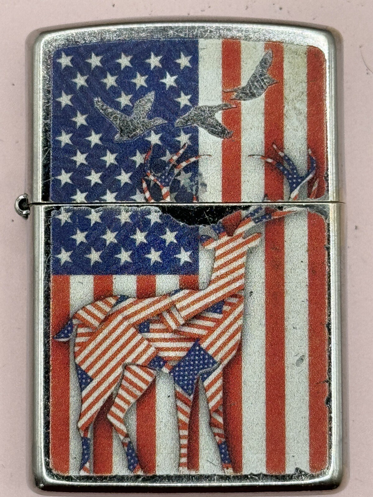 2021 US American Flag & Deer Design Chrome Zippo Lighter