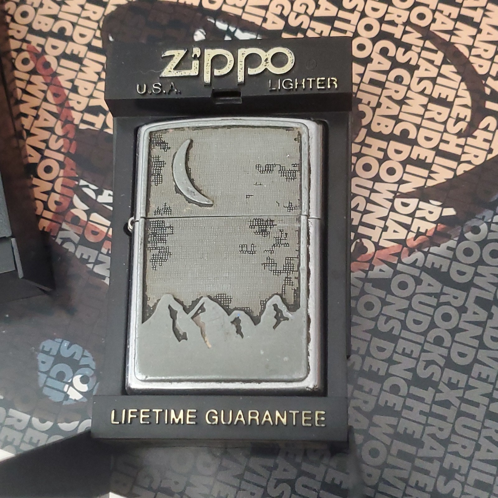 Zippo Lighter Mountain Moon Design Collectible Chrome Finish with Box