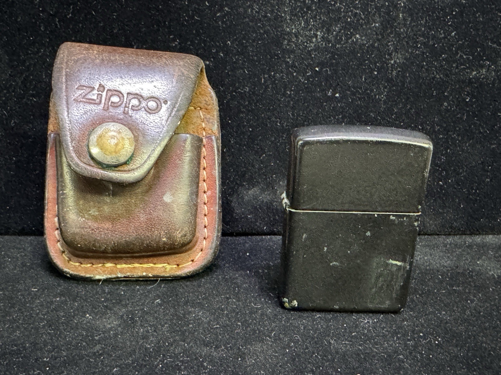 Zippo vintage Lighter K XII Black with brown leather belt holder USA tobacco
