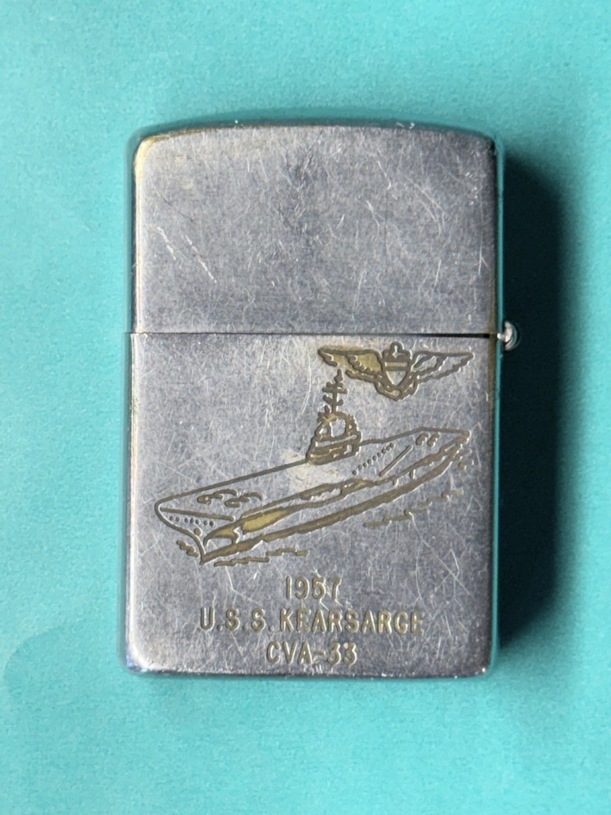 Vintage 1957 Zippo Lighter USS Kearsarge CVA-33 Navy Aircraft Carrier Military