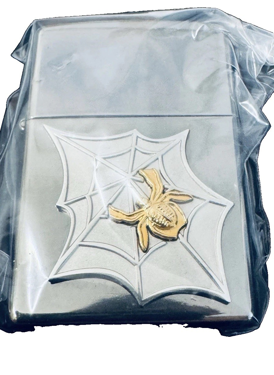 Genuine 22k Zippo 3D Gold Lighter 3D Silver Spider Web Black Ice Sealed MIB