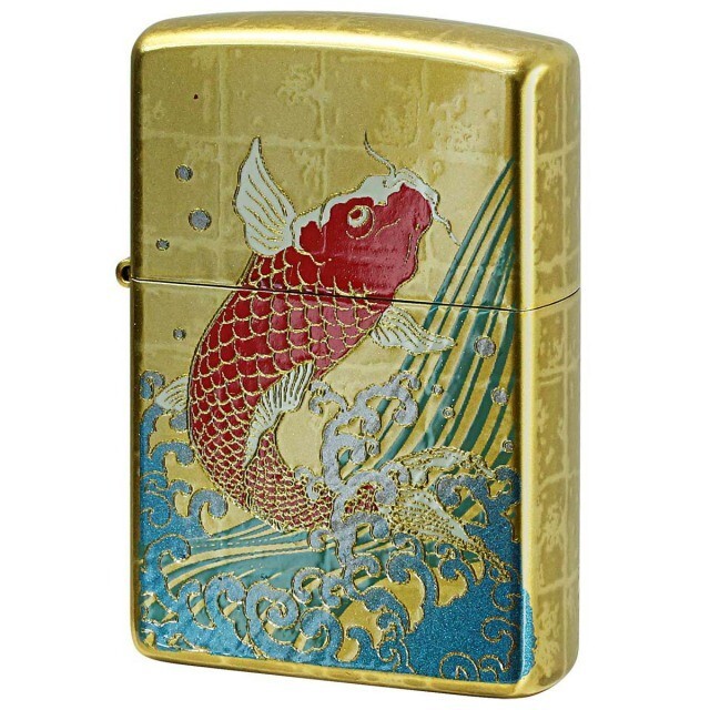 Zippo genuine gold lacquer Koi Carp traditional craft Japanese pattern Gold Tank