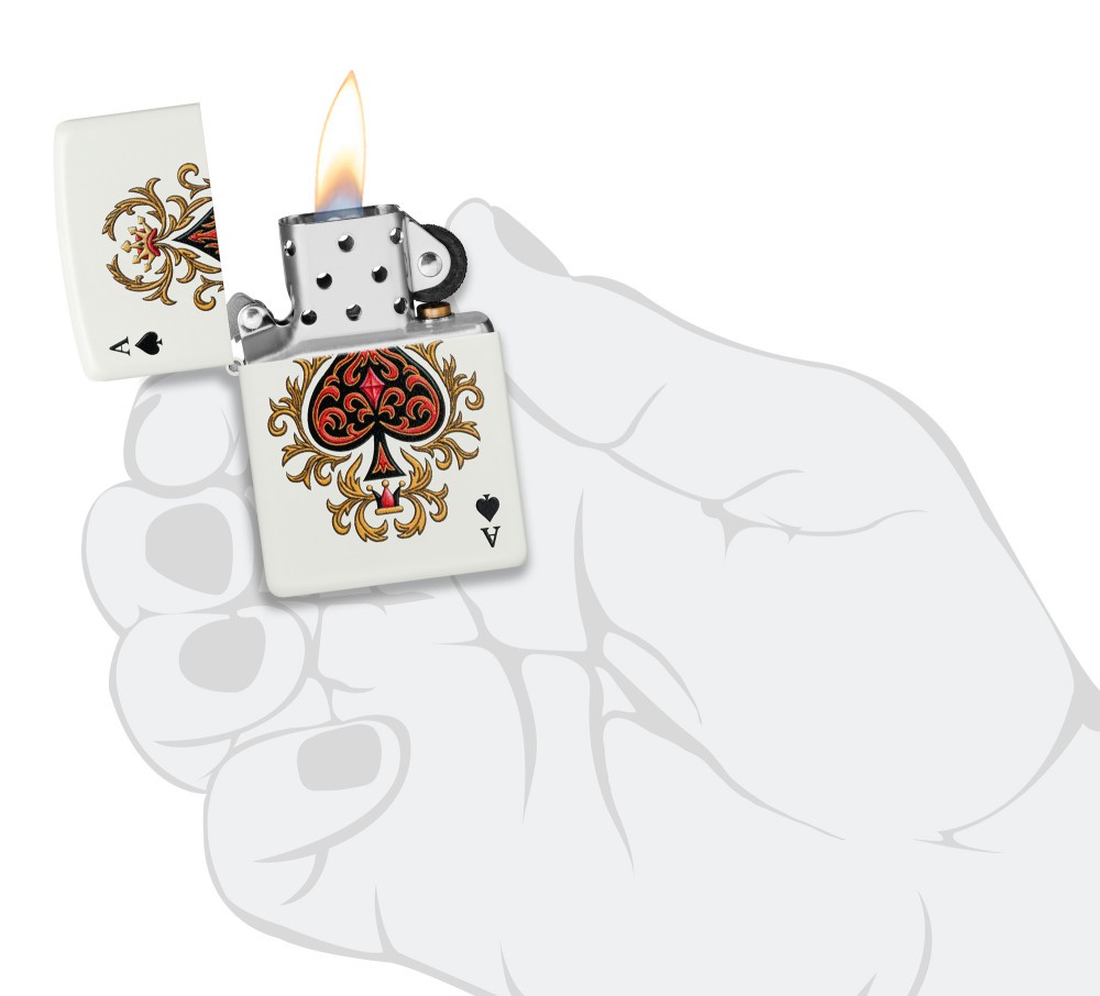 Zippo Ace of Jokes White Matte Windproof Pocket Lighter, 214-119718