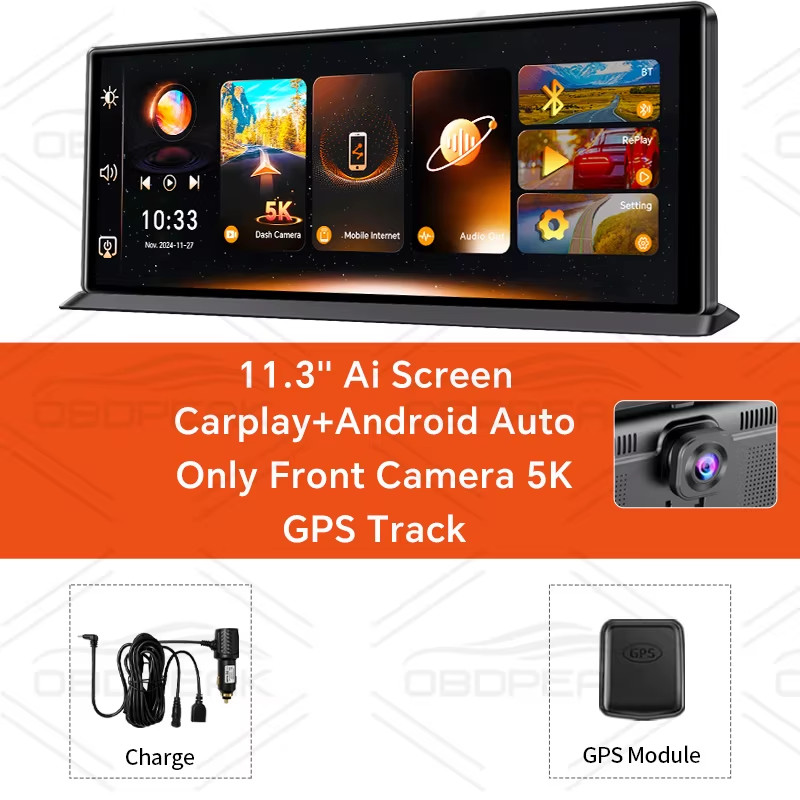 K8 Pro Front 5K Rear 1080P Dash Cam Camera 11.3″ Touch Ai Screen Carplay & Andro