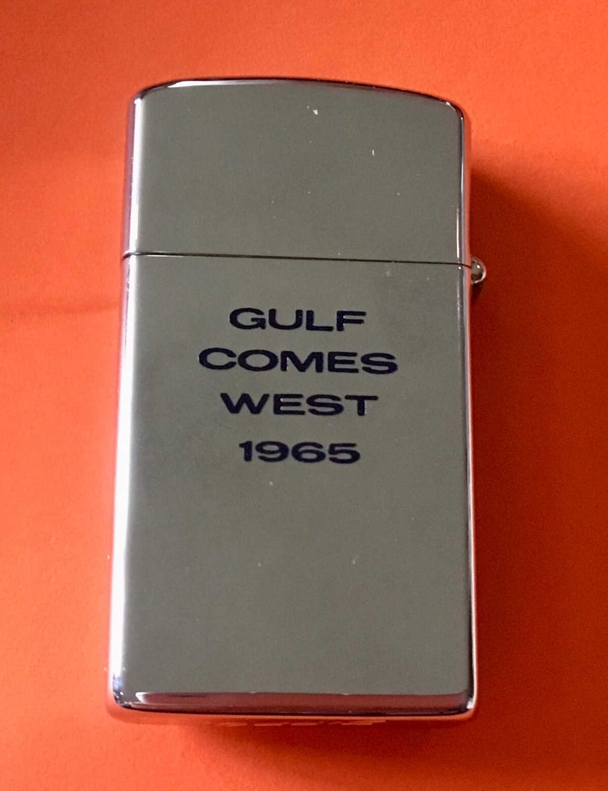 NOS 1965 Zippo Lighter GULF GAS & OIL SLIM LIGHTER UNUSED IN BOX! XLNT SEE PICS!