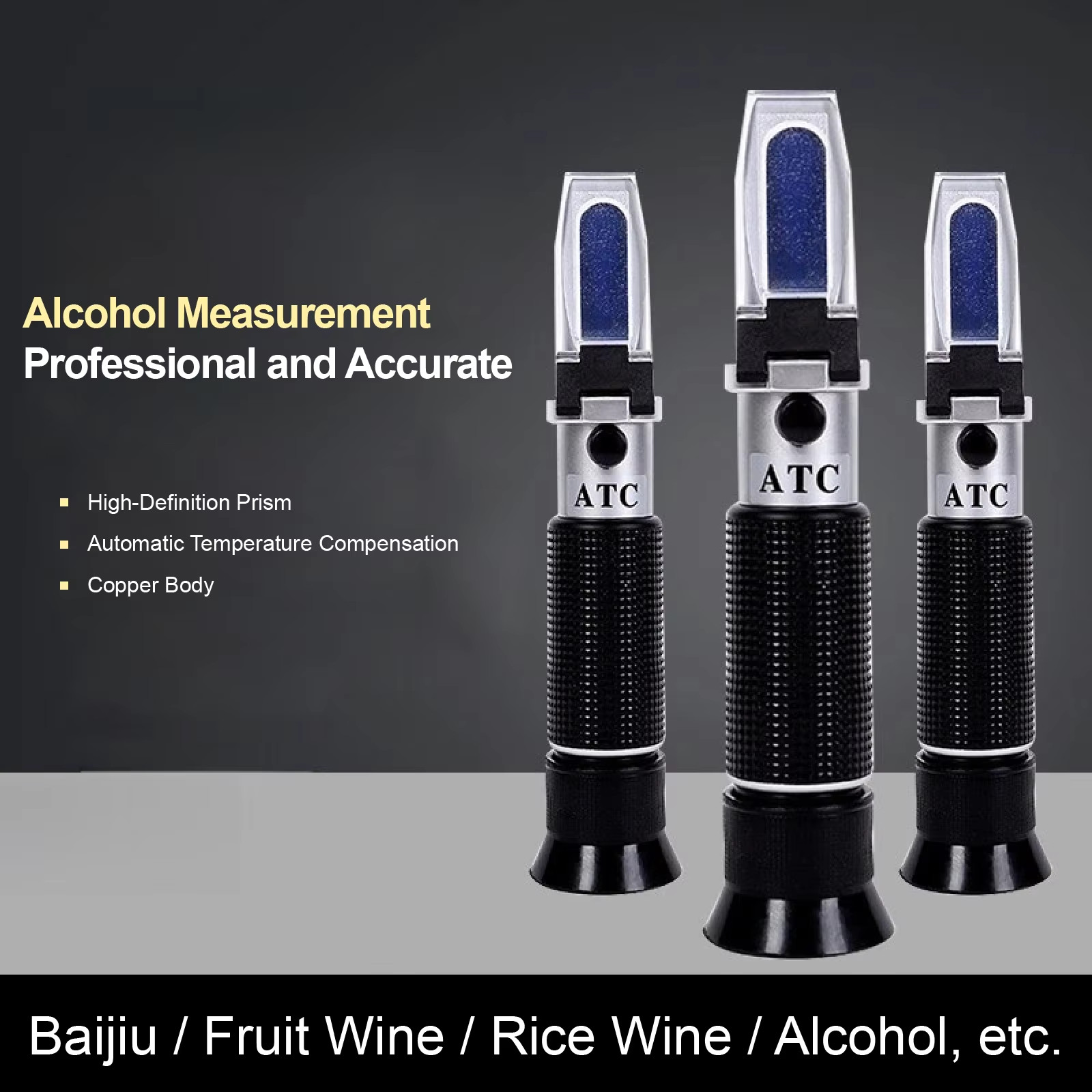 ATC Alcohol Concentration Meter Refractometer 0-80% for Spirits Wine Beer Rice W