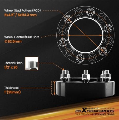 5×4.5″ Wheel Spacers 1” for Ford Mustang 1994-2014, Forged 5×114.3mm for