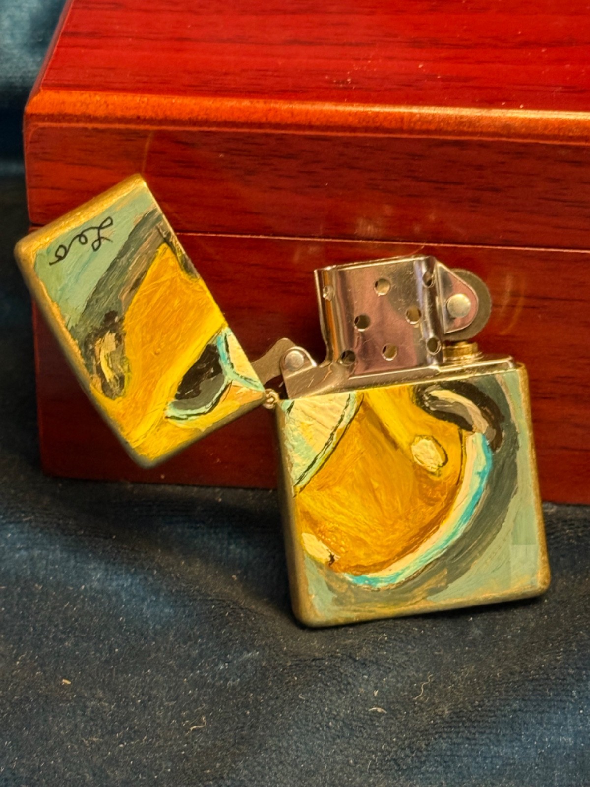 👀 One Of A Kind Folk Art Zippo Lighter Hand Painted Signed By Leo 👀