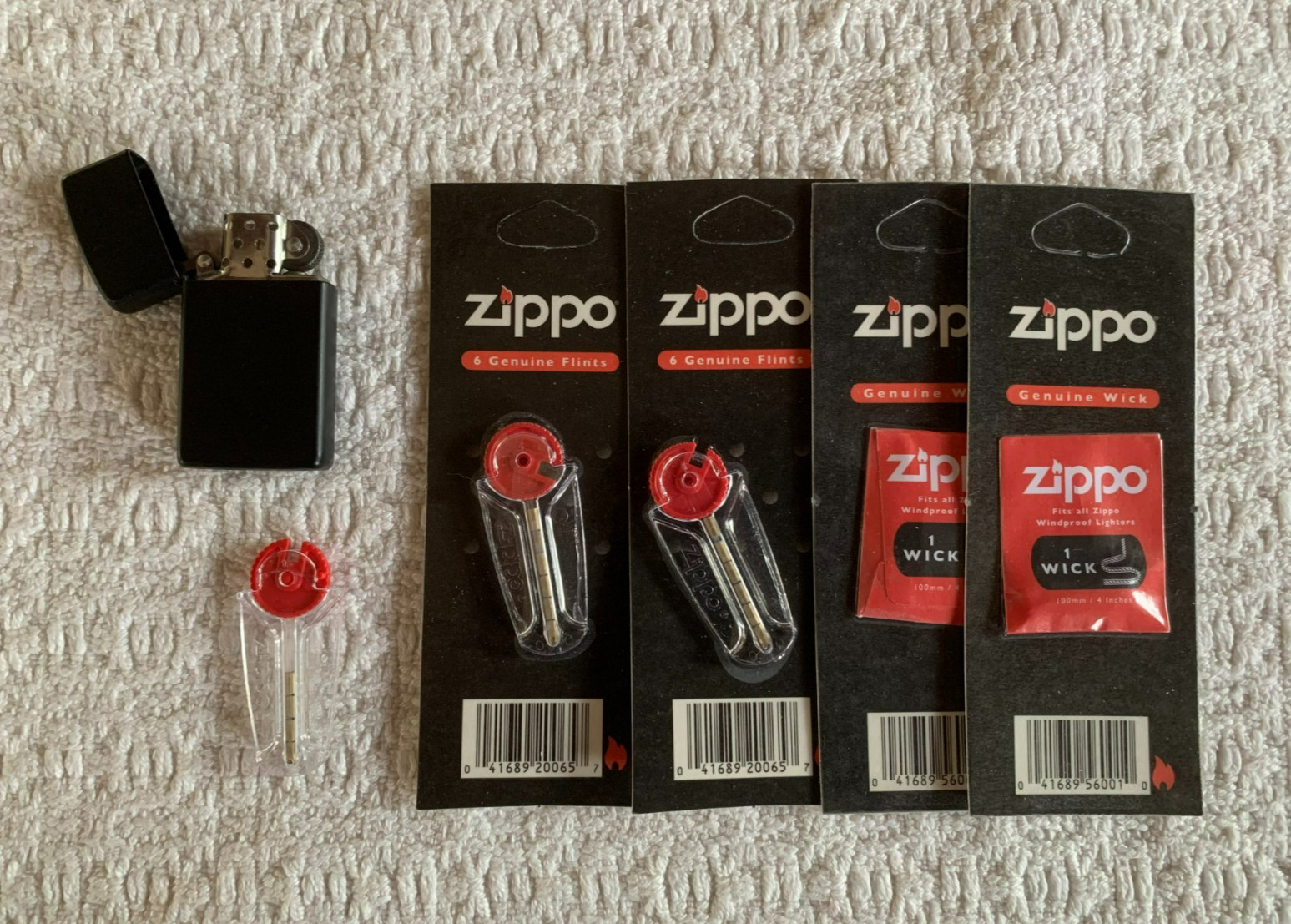 Matte Black Classic Zippo Lighter + New Genuine Flints and Wicks