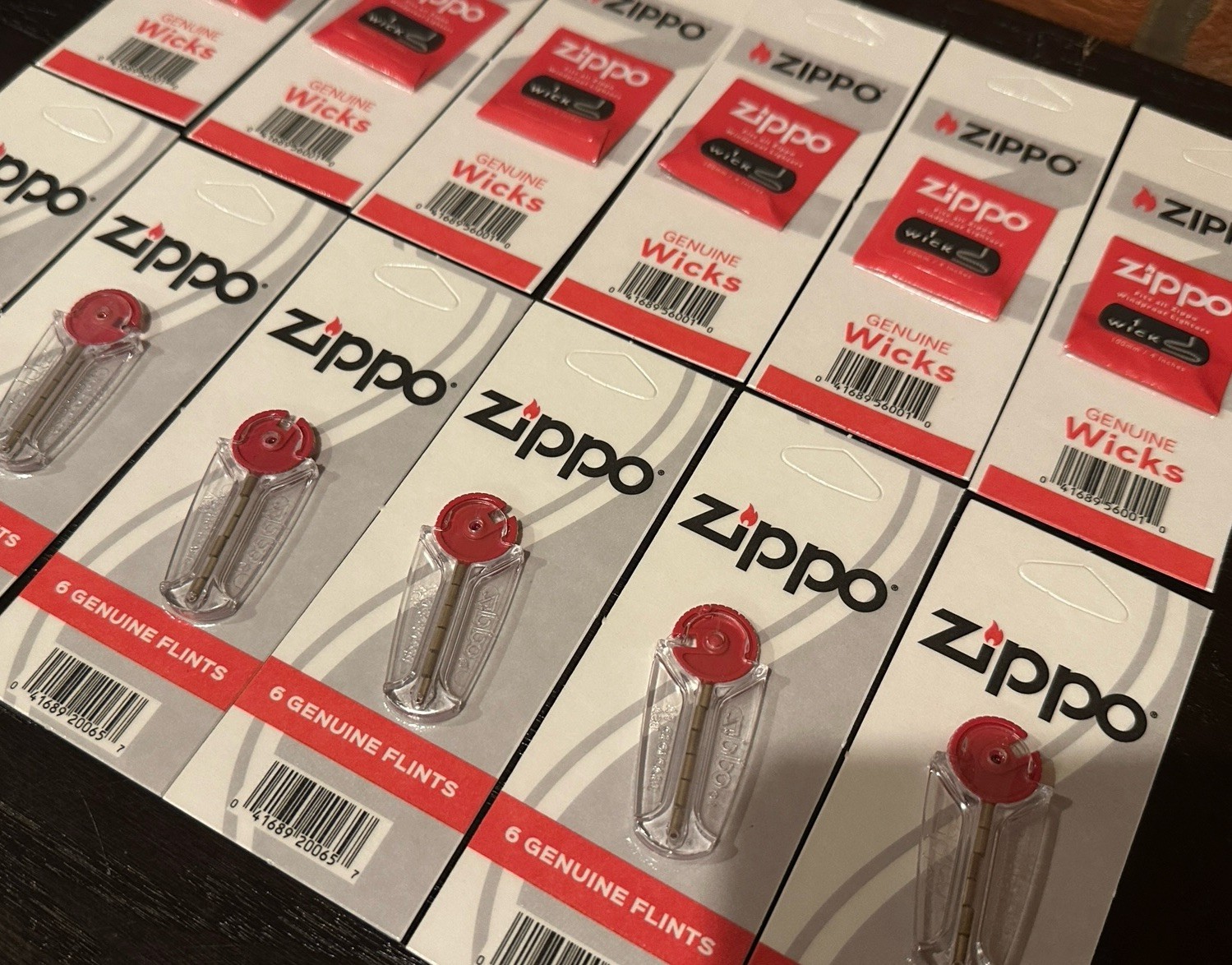 (12) Genuine Zippo Flint & Wick Packs (6) Wicks, (6) Flints (36-total Flints)