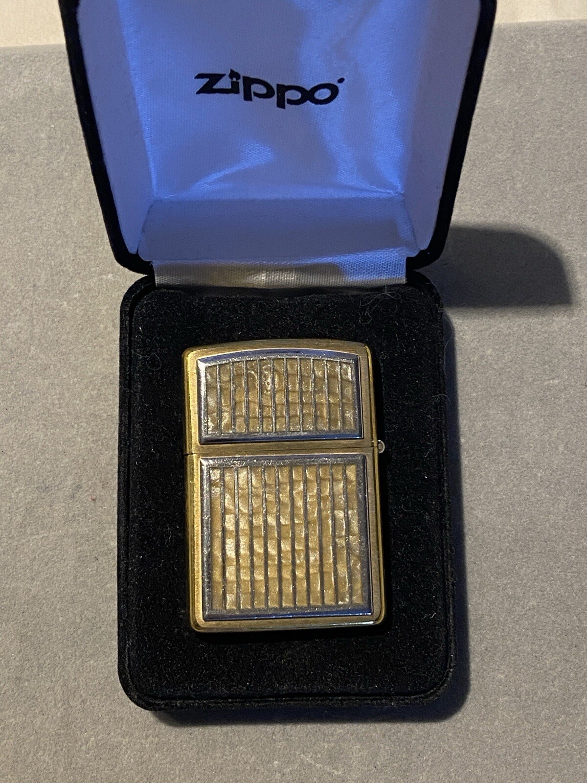 ZIPPO BROWN MARBLE BRASS LIGHTER 1990’s Double-Sided, With Black Valur Box Nice