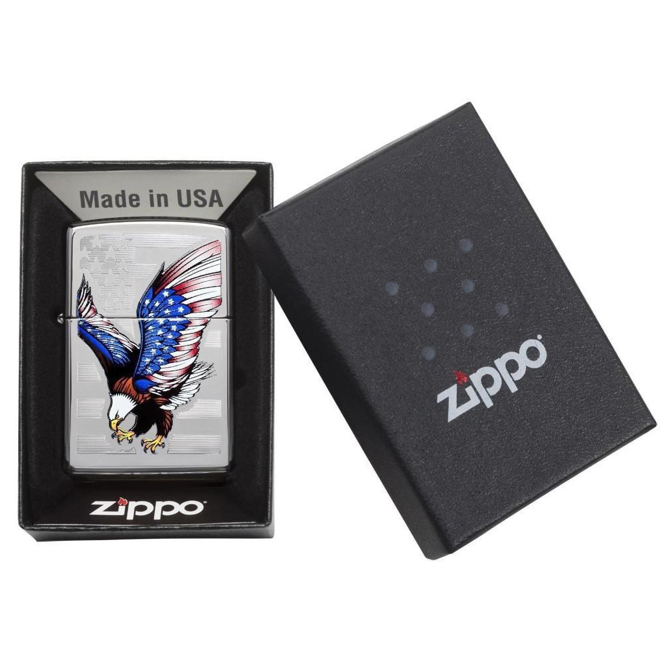 Zippo Windproof Lighters Made In U.S.A. Chrome Flag E-Star Award Eagle Z28449