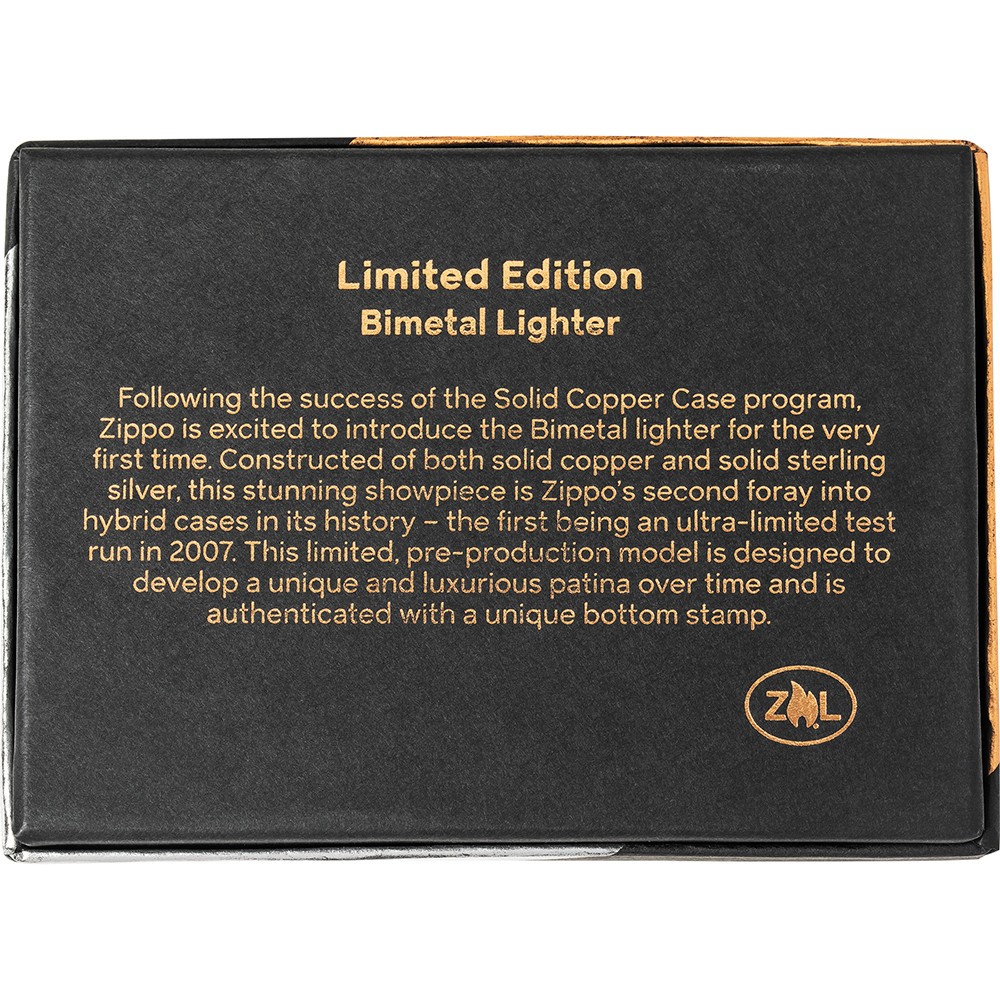 BIMETAL CASE Mint COPPER 48694 In Special Box STERLING SILVER Top ZIPPO Lighter