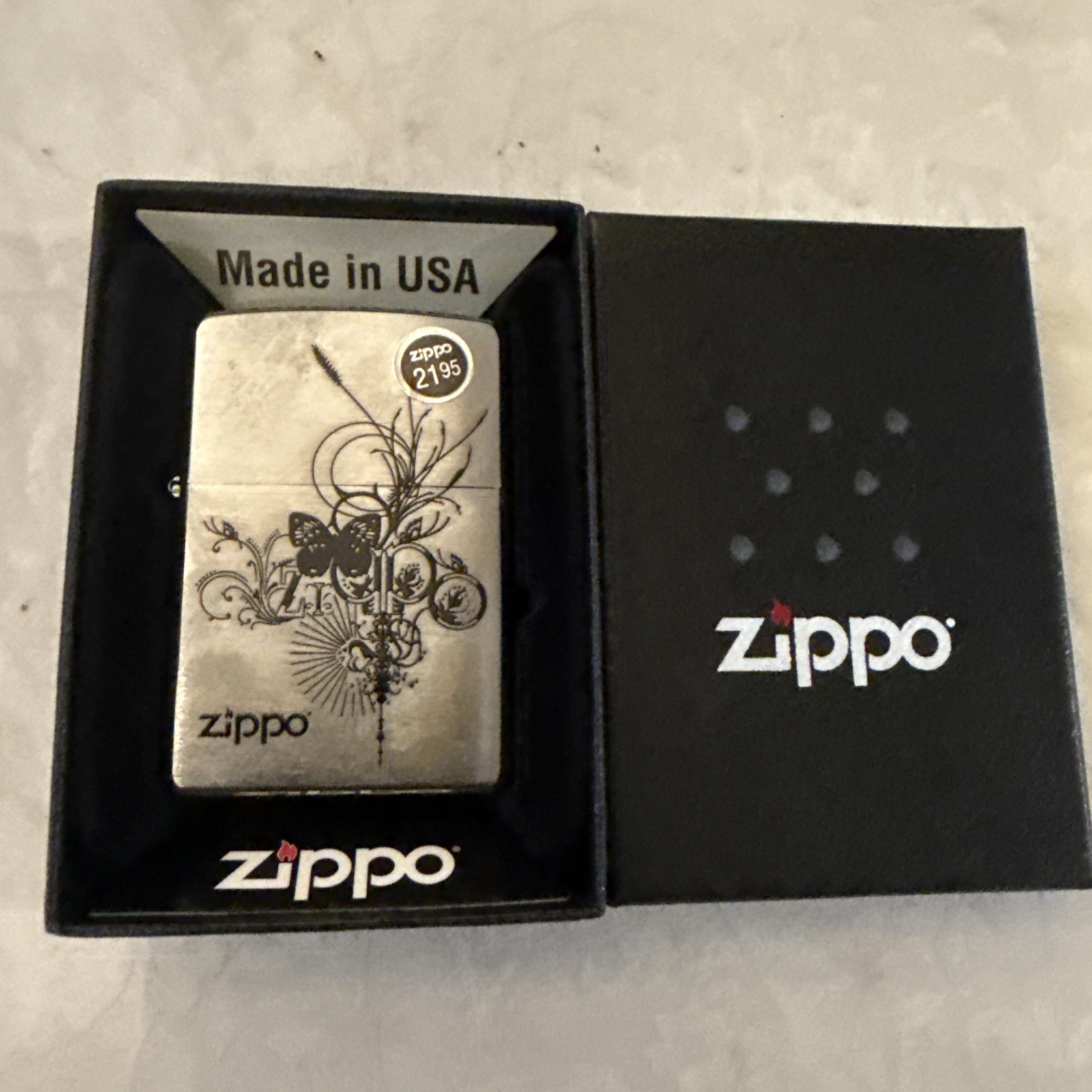 Zippo Windproof Brushed Chrome Butterfly Lighter,24800,NIB Sealed Orange sticker