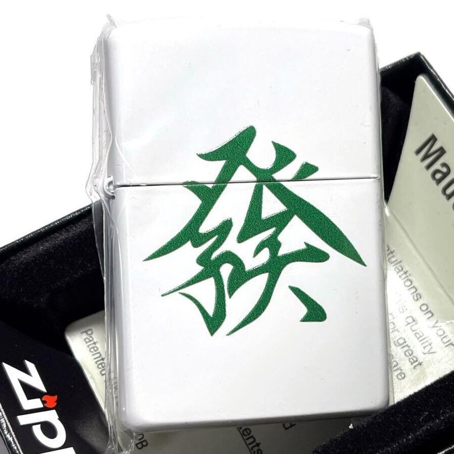 Zippo Oil Lighter Mahjong Hatsu White Wooden Regular Case Japan New