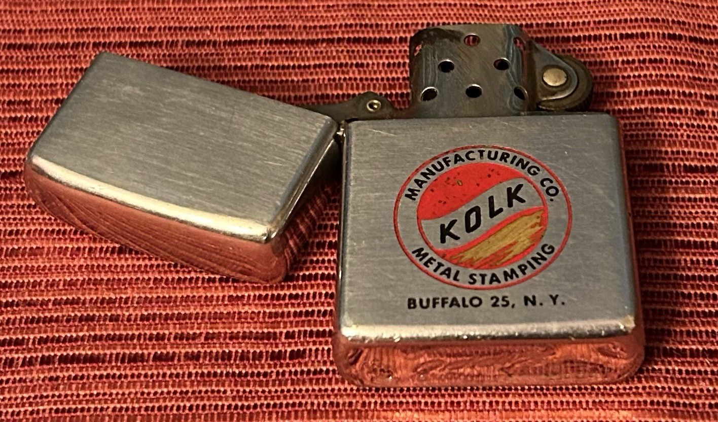 Vtg Advertising ZIPPO Lighter Kolk Metal Stamping Manufacturing Plant Buffalo NY
