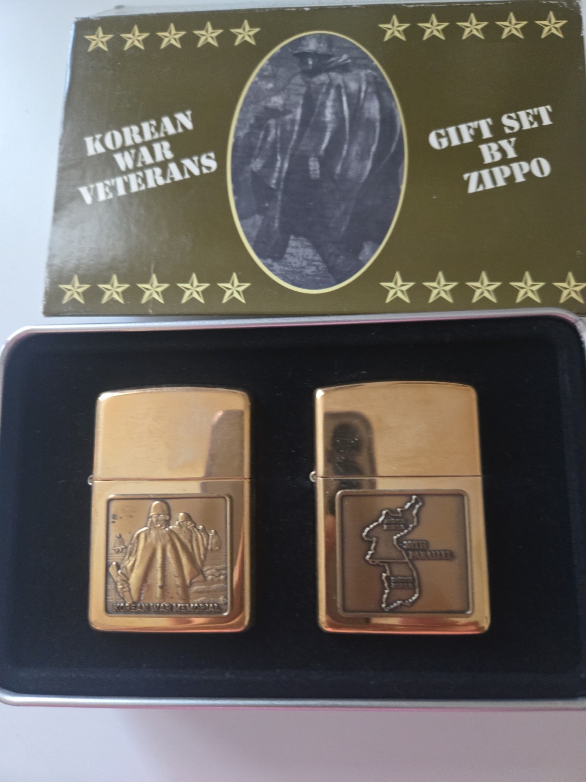 Zippo 1996 Korean War 2- Pack, Gift Set- NIB/W Sleeve Brass
