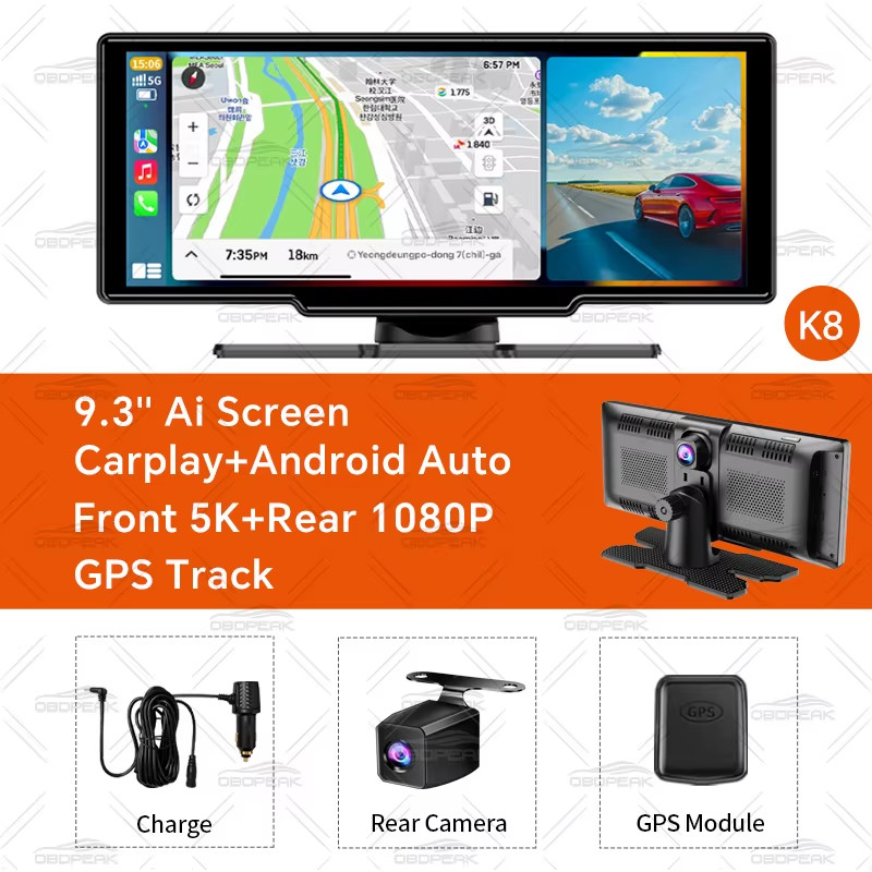 5K+1080P K8s Wireless Carplay & Android Auto 10.26 Inch Dash Cam Dual Lens GPS N