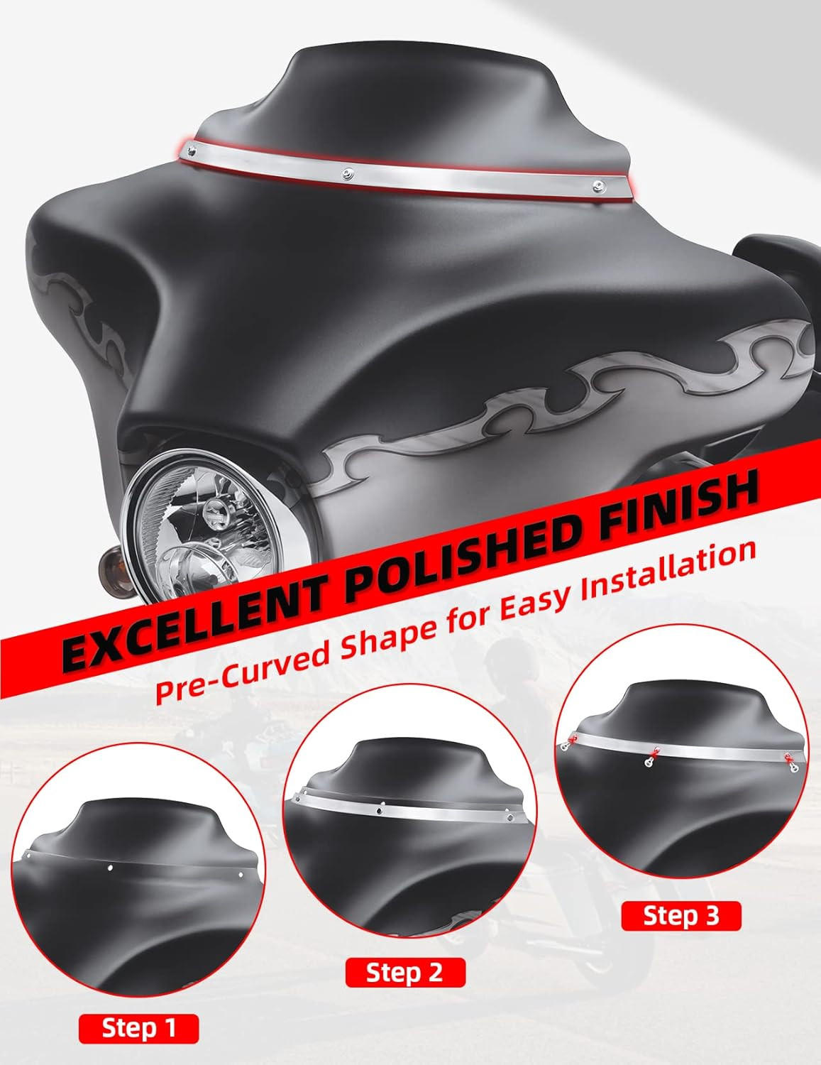Polished Windshield Trim Chrome Compatible for Harley Davidson Touring Street Gl