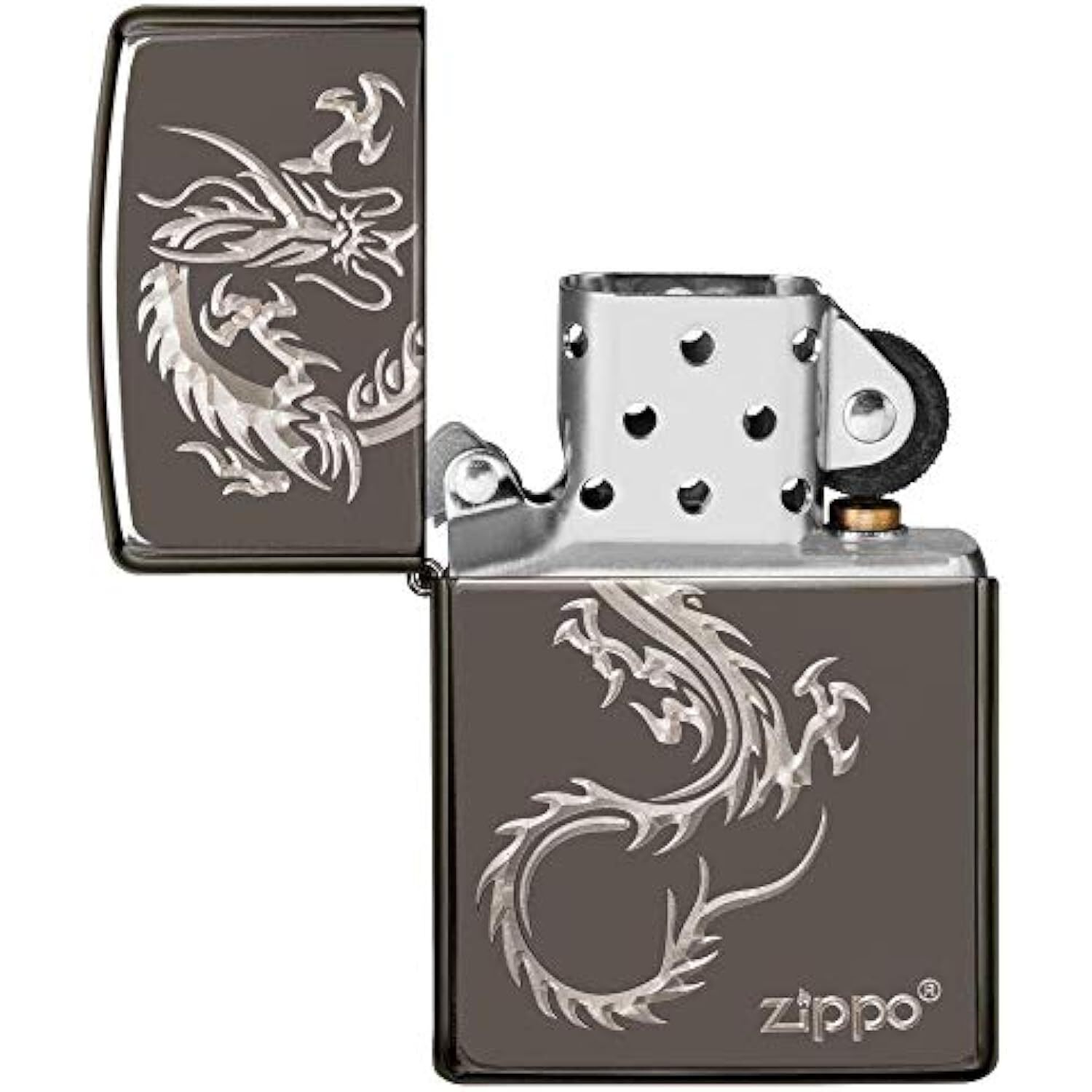 Zippo Chinese Dragon Design Black Ice Pocket Lighter, Black Ice Asian, 1 Count