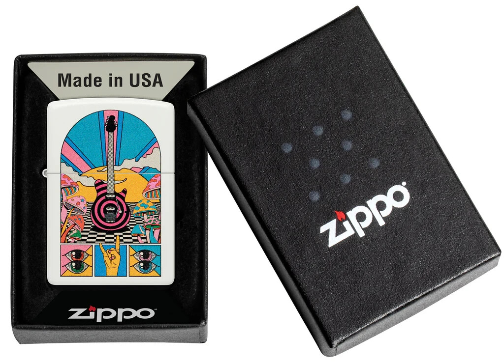 Zippo 46167, Guitar-Music Lover’s Dream Design, White Matte Lighter, NEW