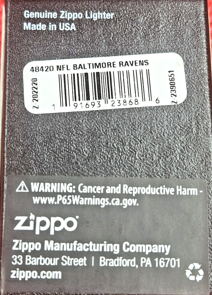 Zippo 48420 Windproof Pocket Lighter NFL Baltimore Ravens Helmet New Old Stock