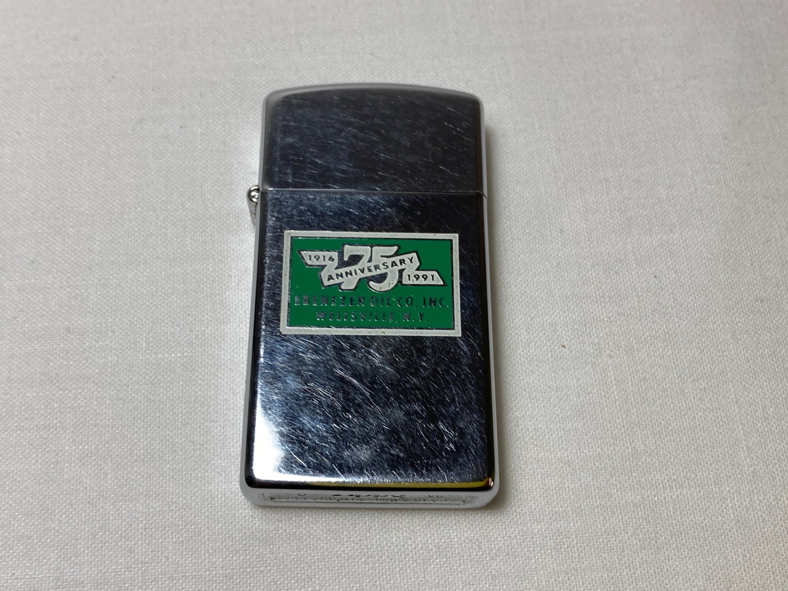 Vtg Advertising Zippo Slim Ebenezer Oil Co. Wellsville NY 75th Anniversary 1991