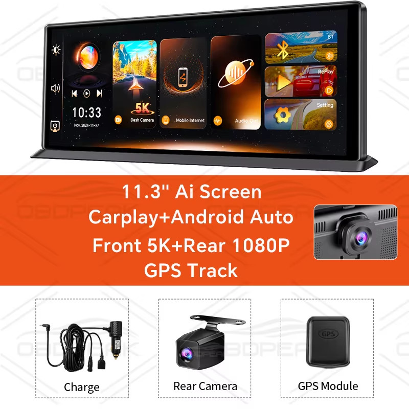 K8 Pro Front 5K Rear 1080P Dash Cam Camera 11.3″ Touch Ai Screen Carplay & Andro
