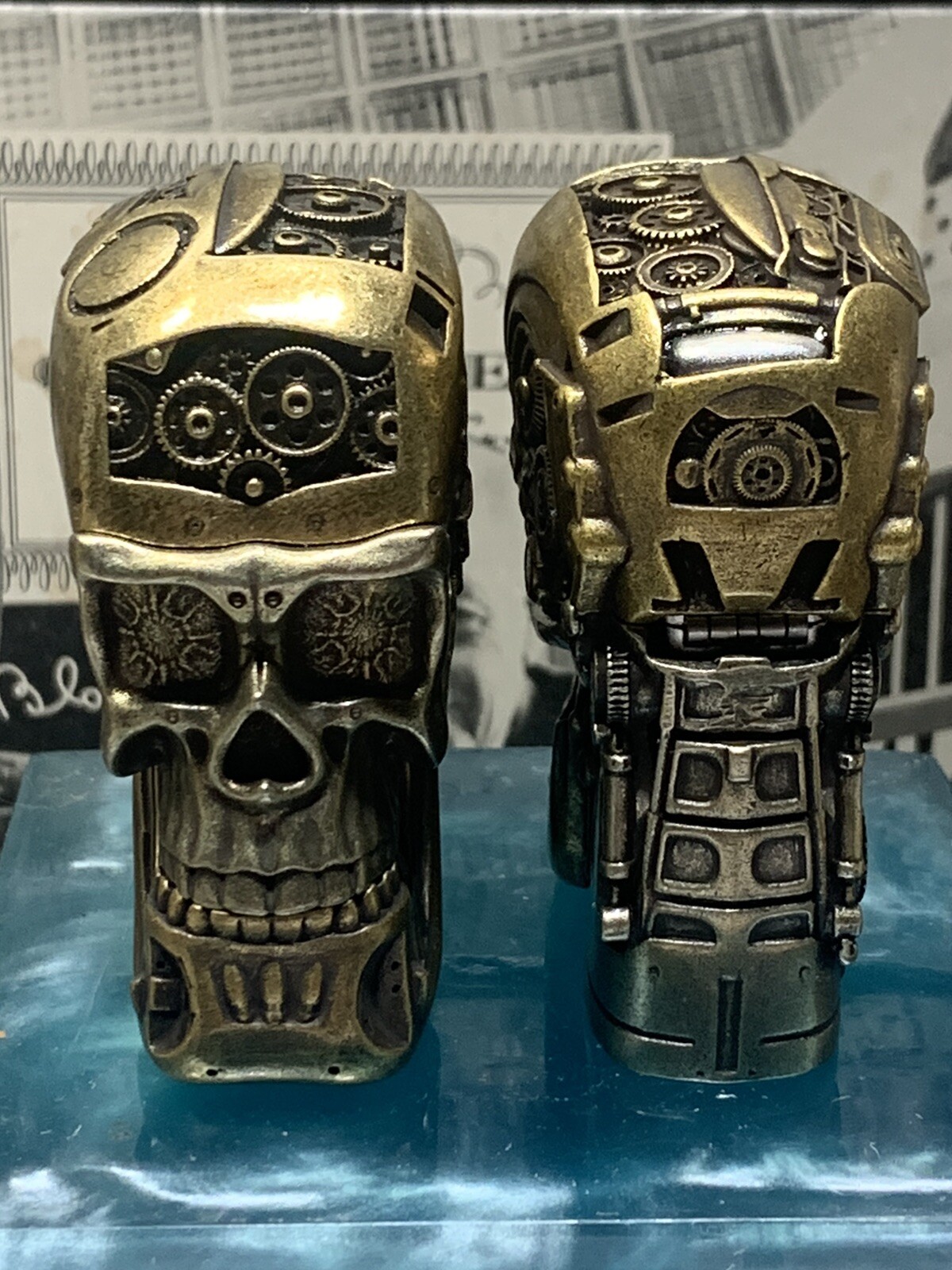 Zippo Armor Skull Pattern Metal 5 Sided Etching Heavy Lighter With Wood Box