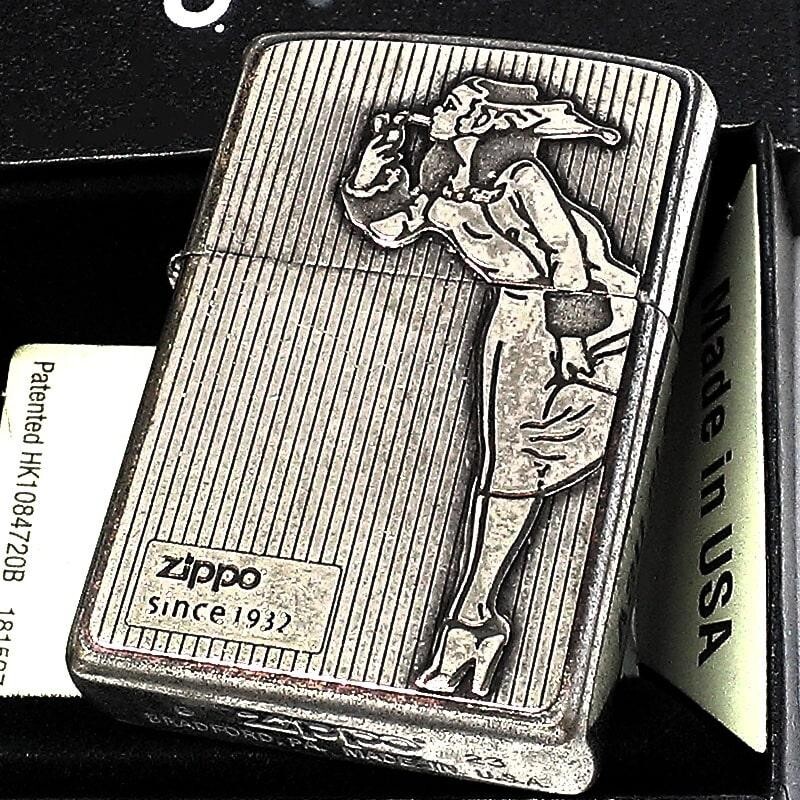 Zippo Oil Lighter Classic Metal Windy Girl Silver Used Finish Regular Case Japan