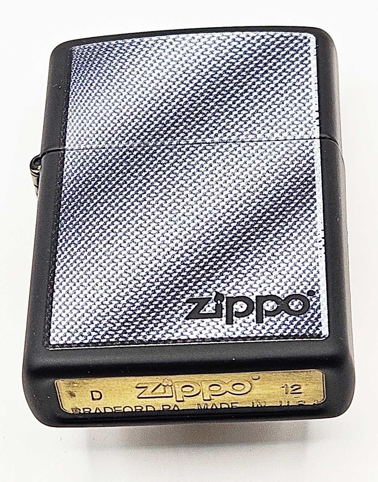 Classic Gray Fabric Stitch Design Brass Base Zippo Lighter