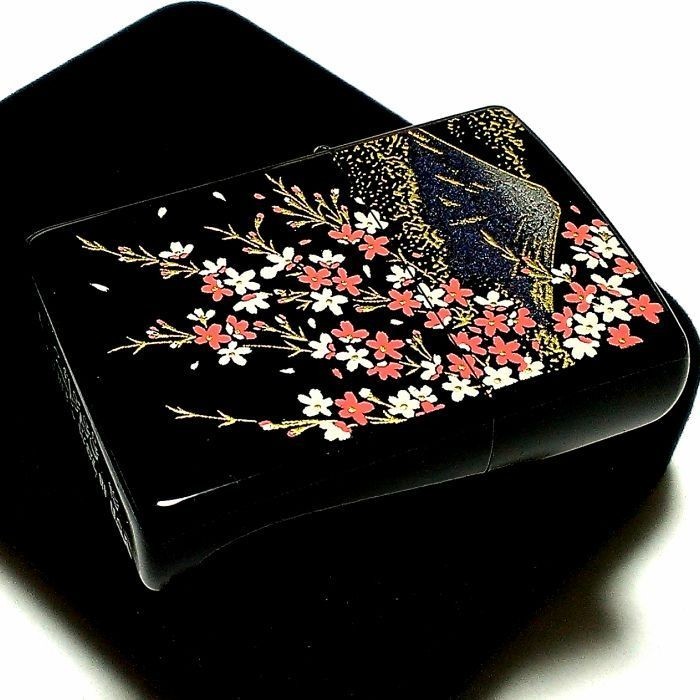 Zippo Lighter Makie Mt. Fuji Sakura Black Lacquer Gold Insert Traditional Japan