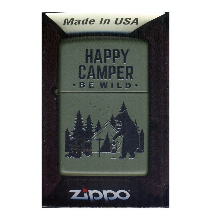 Zippo Oil Lighter Happy Camper Z221 Designed in USA Used