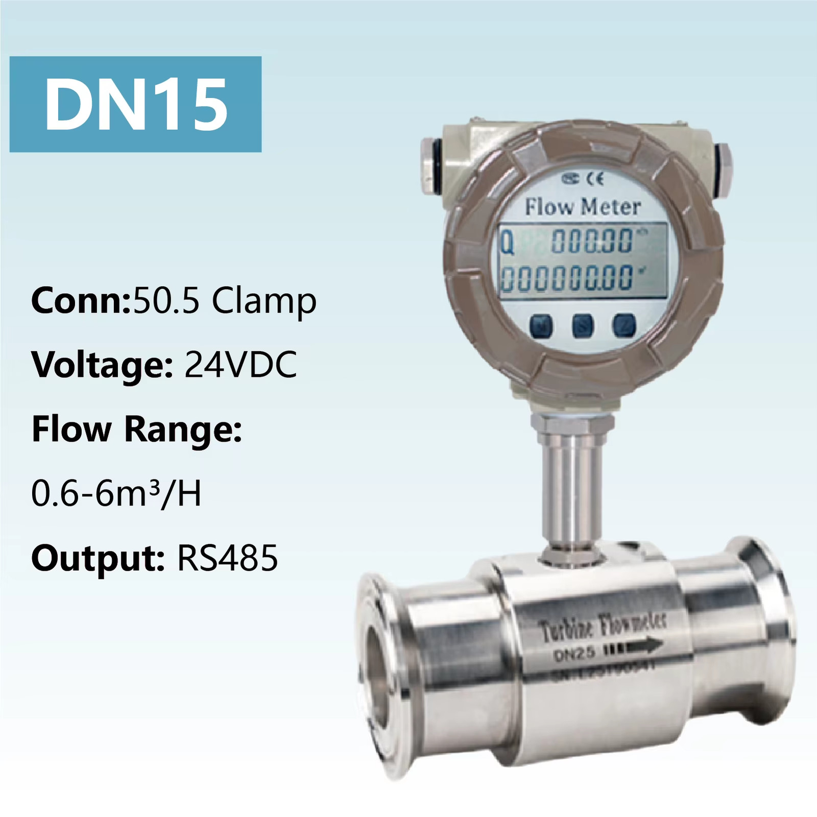 LWGY Clamp Turbine Flow Meter RS485 Sanitary Liquid Water Alcohol Ethanol Food G
