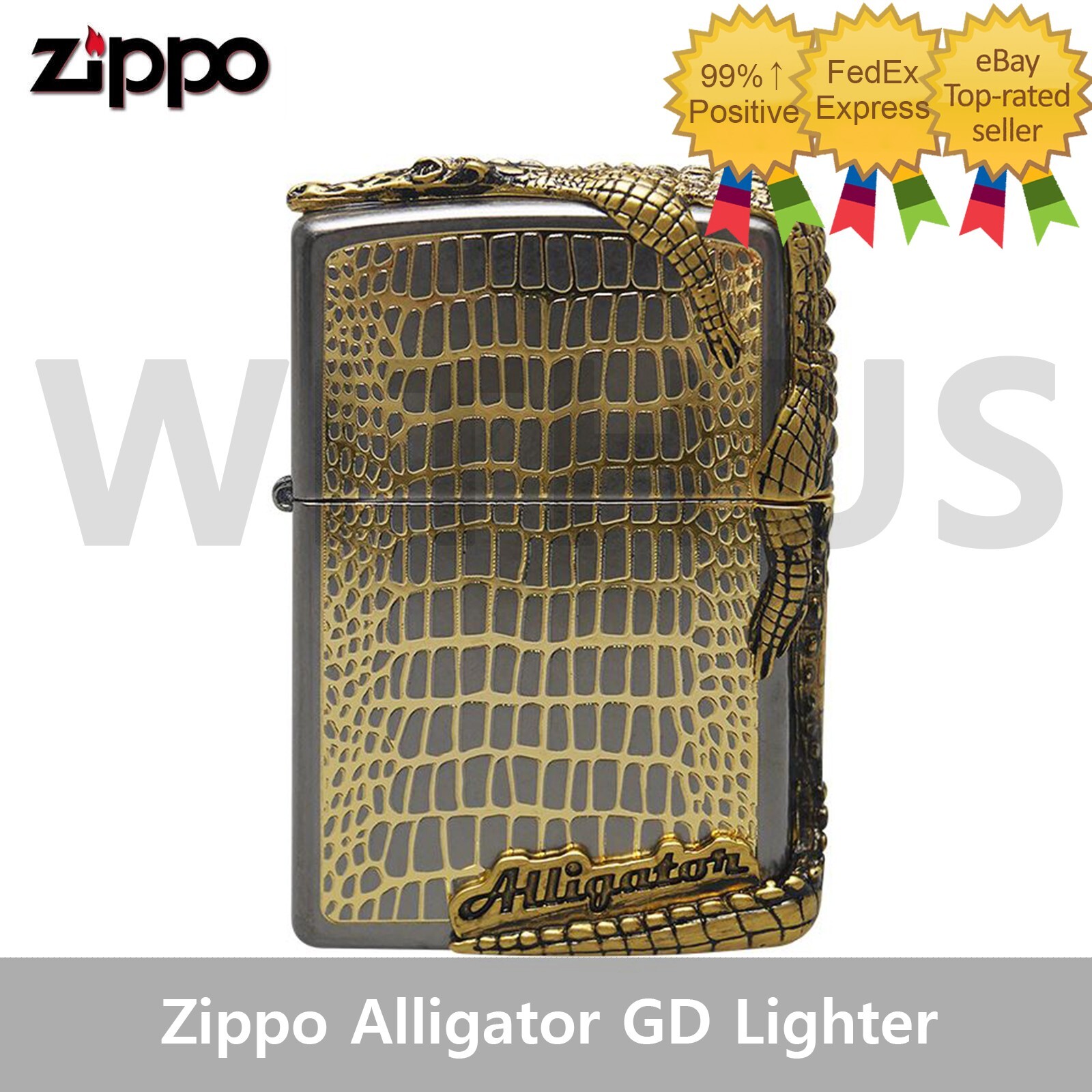 Zippo Alligator GD Gold Lighter New In Box – Trakcing