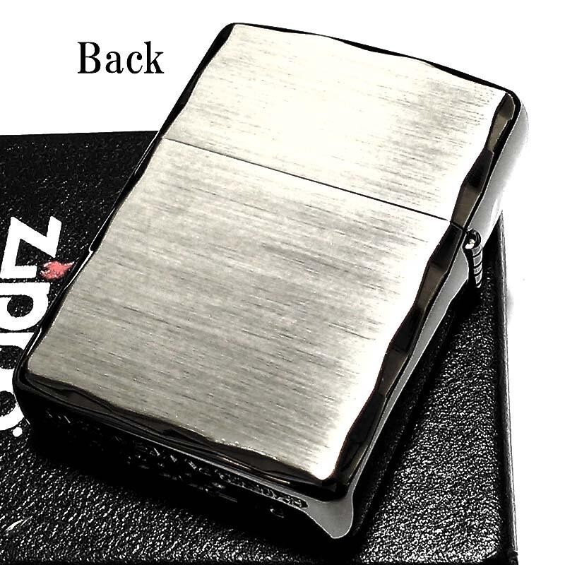 Zippo Armor Simple Logo Silver Satin Black Mirror Surface Etching Lighter Japan
