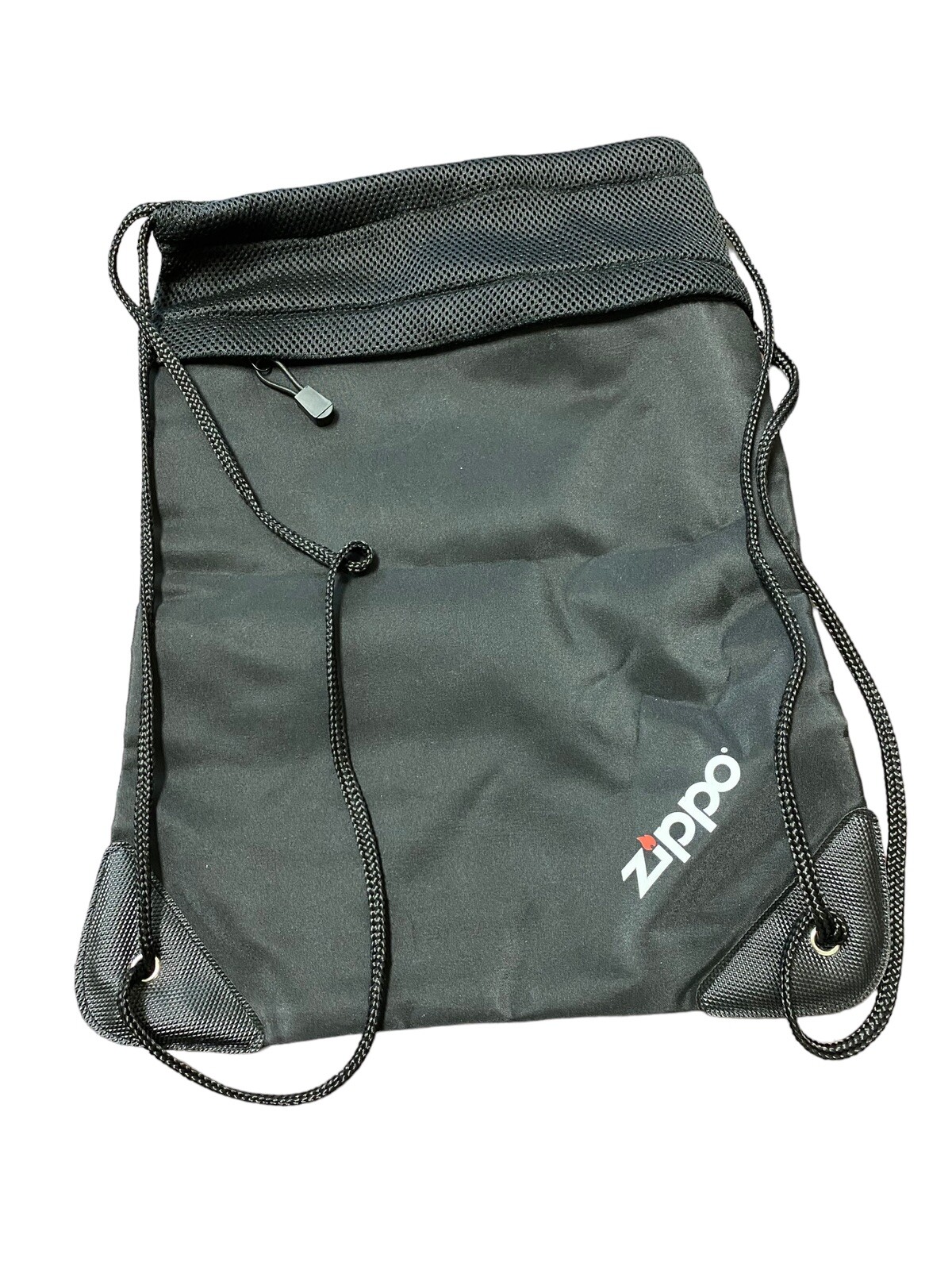 Authentic Zippo Drawstring Mesh Black Backpack Bag Knapsack Zipper Mesh 17 X 13