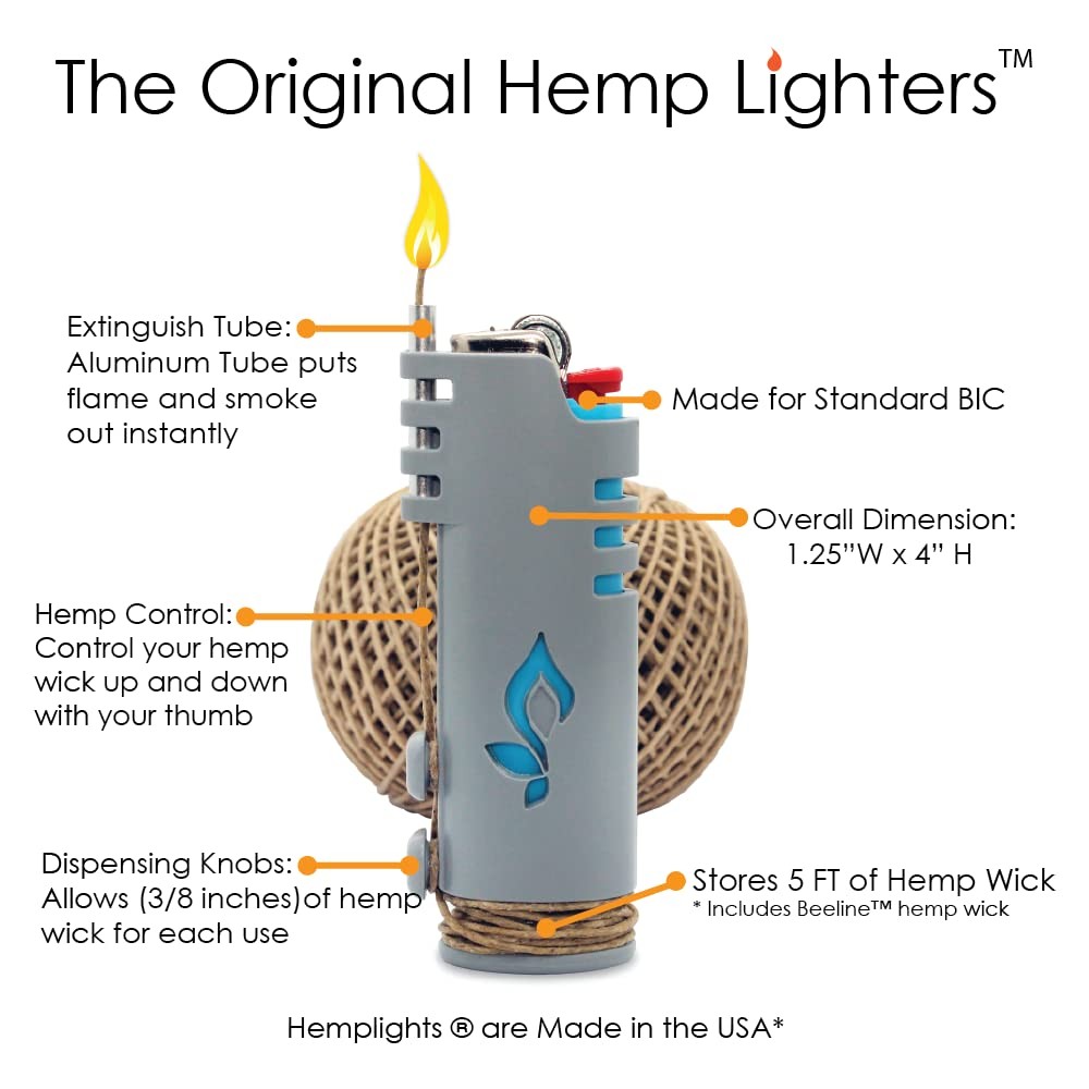 Hemp Wick Bundle Pack: 200 FT Beeline Roll + 1 Hemplights Lighter Black