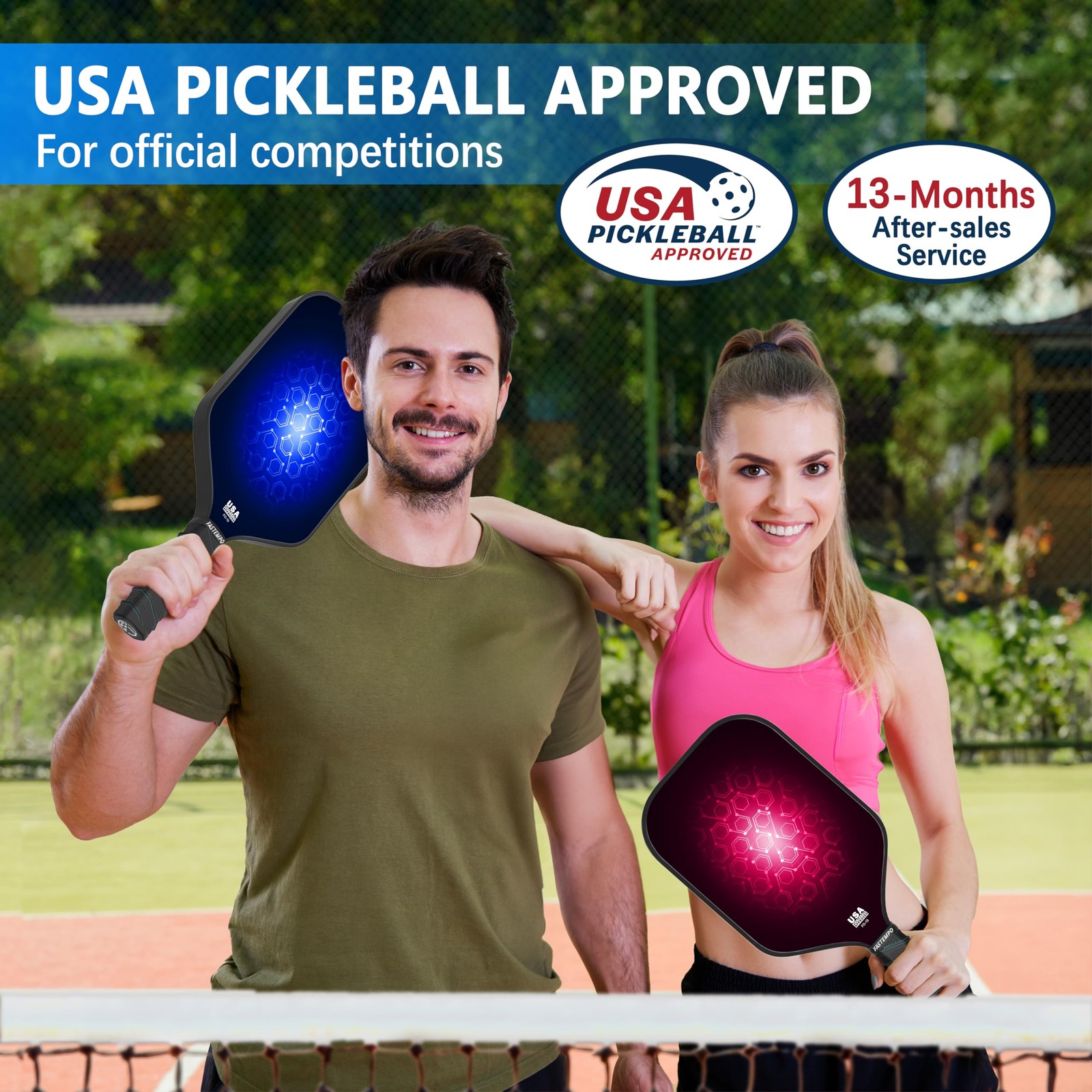 Pickleball Paddles Set of 2 Carbon Graphite Face USAPA Approved with 4 Balls