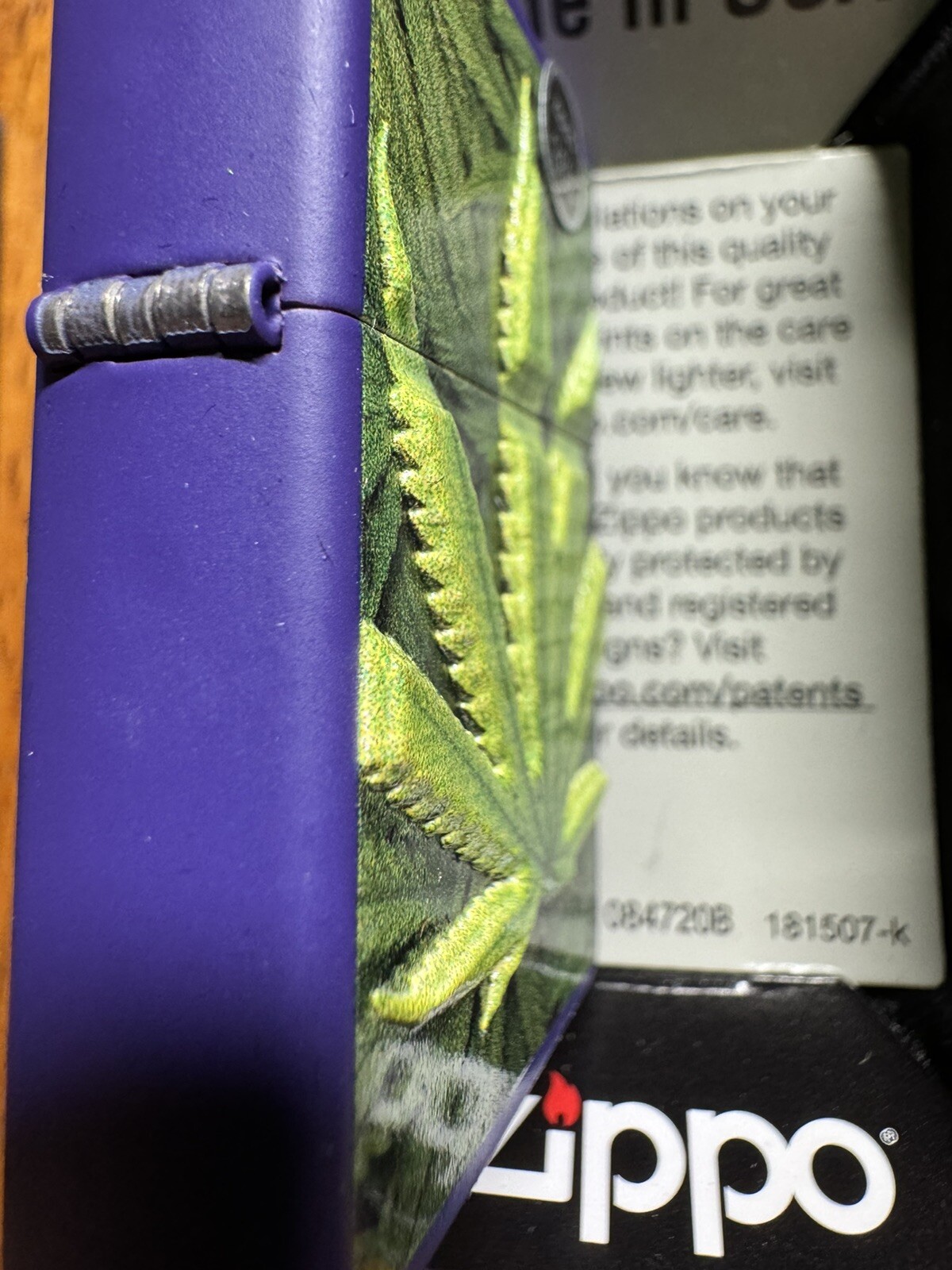 Zippo Cannabis Textured Print on Purple Matte Lighter – 49790 – New