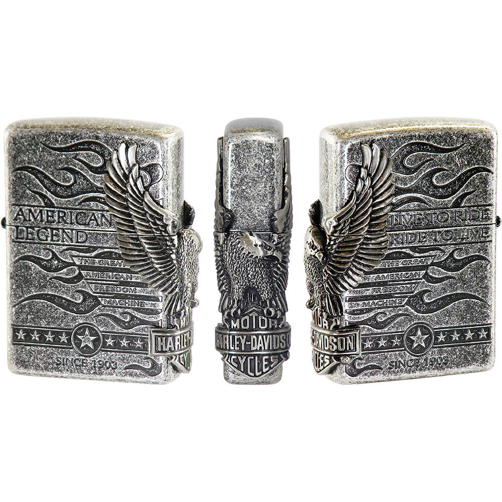 Zippo Harley Davidson Japan Limited 3-side Eagle Metal Black Satin Silver HDP-74