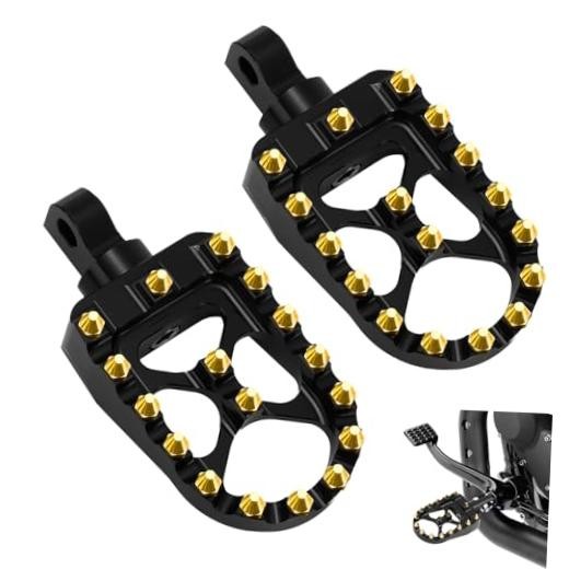 CNC Wide Foot Pegs, MX Foot Pegs 360° Adjustable Chopper Bobber Style Fit Gold