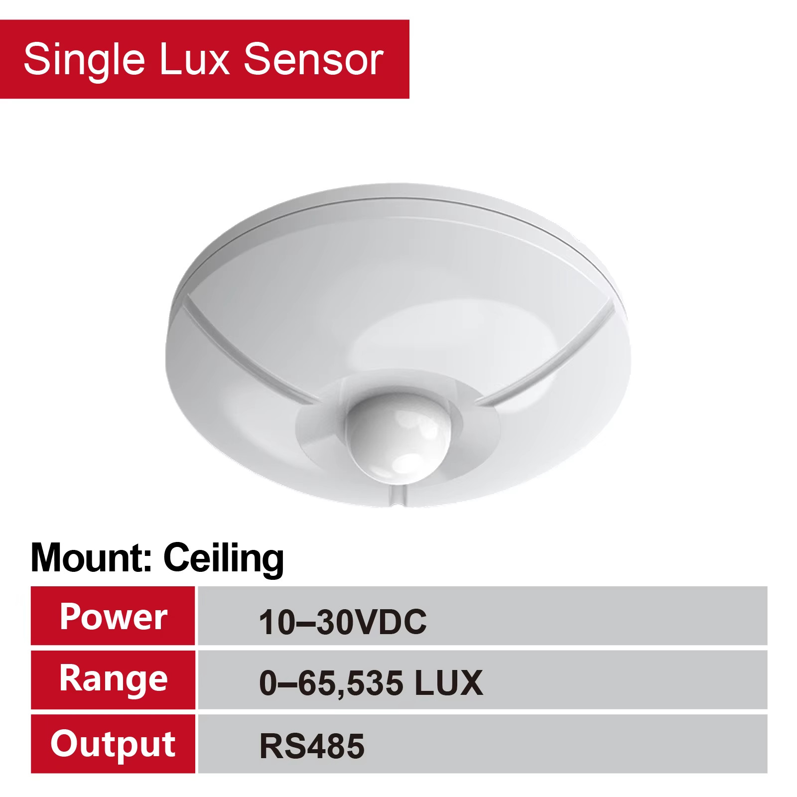 Wall or Ceiling Mount High Precision Ambient Light Sensor RS485 Analog IP65 Lux