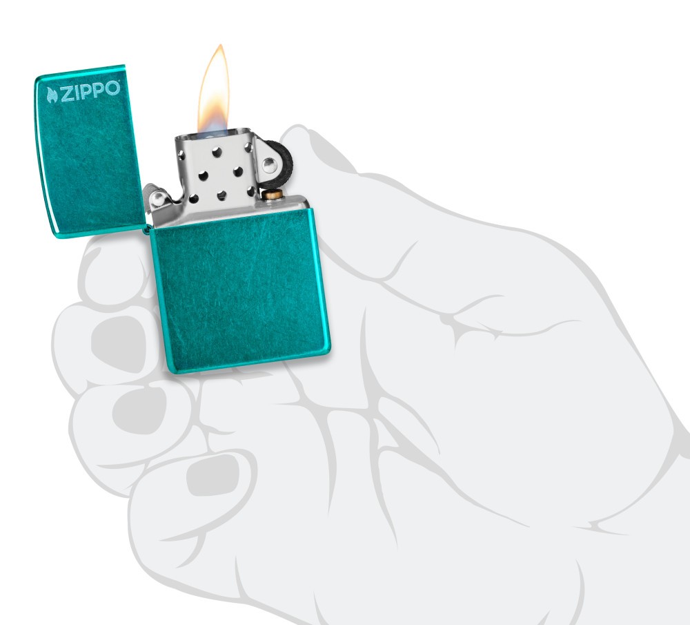 Zippo Classic Candy Teal Zippo Logo Windproof Pocket Lighter, 24004