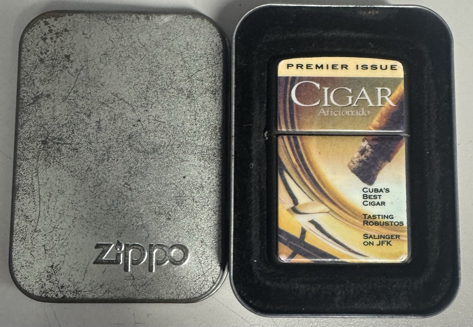 ZIPPO 1997 AFICIONADO CUBAN CIGAR MAGAZINE LIGHTER UNFIRED IN BOX C974