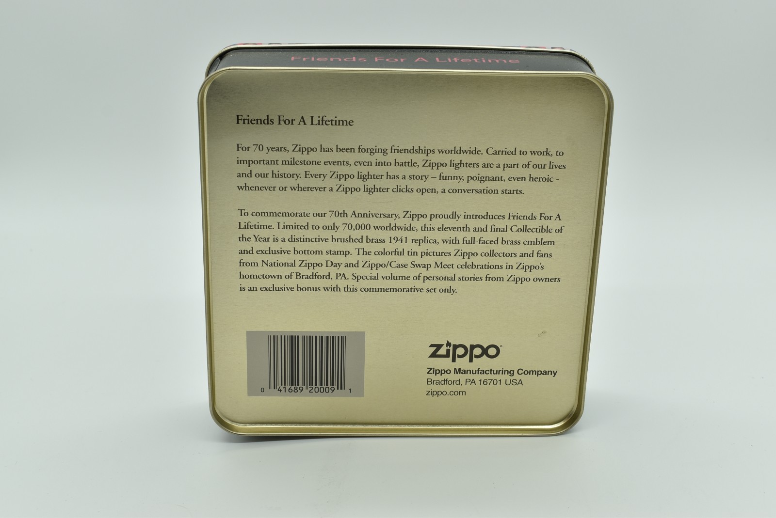 Zippo – 70th ANNIVERSARY, Friends For A Lifetime Lighter 1932-2002, Brass, Tin